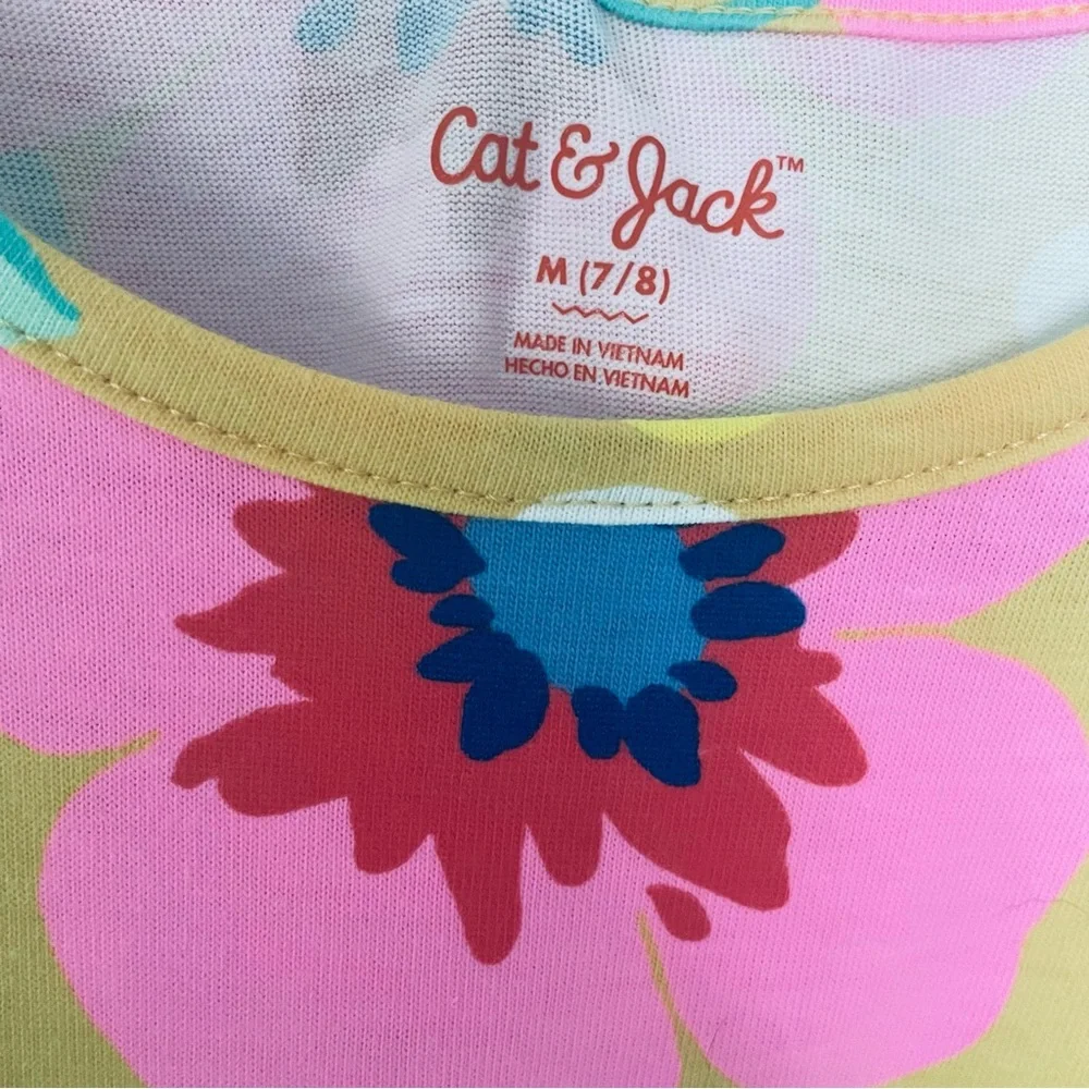 Cat & Jack Yellow Floral Tiered Maxi Dress W Pink & Blue Blooms Girls Size 7/8